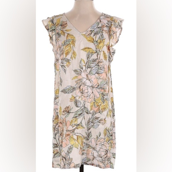 Nicole Miller NY size Medium short sleeve ruffle linen dress flowers NWT